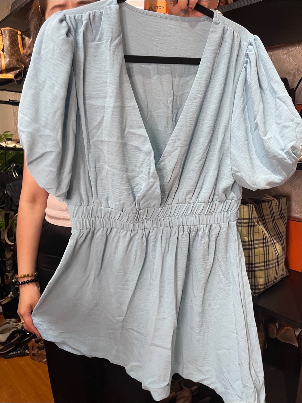 Light Blue Women's Puff-Sleeve Swim Cover-Up Dress